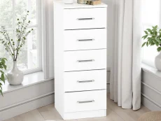 Seconique Dakota White Wooden 5 Drawer Narrow Chest of Drawers Seconique Dakota White Wooden 5 Drawer Narrow Chest of Drawers