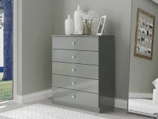 Seconique Denver Grey Gloss 5 Drawer Chest of Drawers