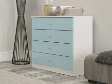 Seconique Seconique Denver White and Blue Gloss 4 Drawer Chest of Drawers