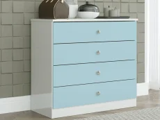 Seconique Seconique Denver White and Blue Gloss 4 Drawer Chest of Drawers