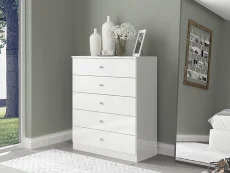 Seconique Denver White Gloss 5 Drawer Chest of Drawers