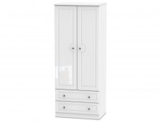 ASC ASC 2ft6 Quartz White High Gloss 2 Door 2 Drawer Double Wardrobe (Assembled)