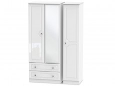 ASC ASC Quartz White High Gloss 3 Door 2 Drawer Mirrored Triple Wardrobe (Assembled)