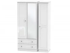 ASC ASC Quartz White High Gloss 3 Door 2 Drawer Mirrored Triple Wardrobe (Assembled)