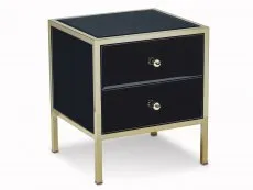 Birlea Furniture & Beds Birlea Fenwick Black Glass and Gold 2 Drawer Bedside Table (Assembled)