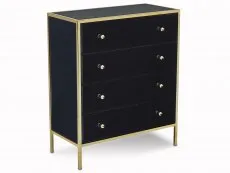 Birlea Furniture & Beds Birlea Fenwick Black Glass and Gold 4 Drawer Chest of Drawers (Assembled)