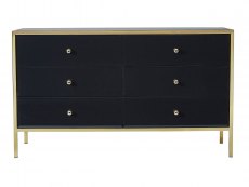 Birlea Birlea Fenwick Black Glass and Gold 6 Drawer Chest of Drawers (Assembled)