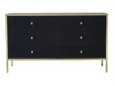 Birlea Birlea Fenwick Black Glass and Gold 6 Drawer Chest of Drawers (Assembled)