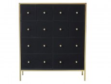 Birlea Fenwick Black Glass and Gold Merchant 12 Drawer Chest of Drawers (Assembled)