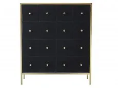 Birlea Furniture & Beds Birlea Fenwick Black Glass and Gold Merchant 12 Drawer Chest of Drawers (Assembled)