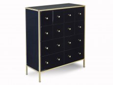 Birlea Fenwick Black Glass and Gold Merchant 12 Drawer Chest of Drawers (Assembled)