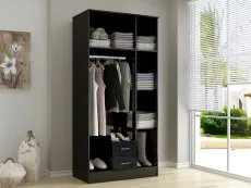 Birlea Lynx Black High Gloss 3 Door 2 Drawer Mirrored Triple Wardrobe