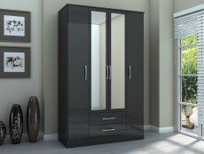 Birlea Birlea Lynx Black High Gloss 4 Door 2 Drawer Mirrored Large Wardrobe (Flat Packed)
