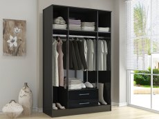 Birlea Birlea Lynx Black High Gloss 4 Door 2 Drawer Mirrored Large Wardrobe (Flat Packed)