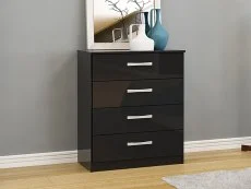 Birlea Birlea Lynx Black High Gloss 4 Drawer Chest of Drawers