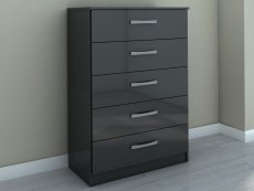 Birlea Birlea Lynx Black High Gloss 5 Drawer Chest of Drawers (Flat Packed)
