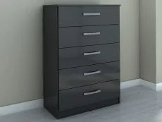 Birlea Furniture & Beds Birlea Lynx Black High Gloss 5 Drawer Chest of Drawers