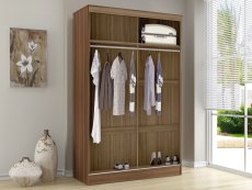 Birlea Birlea Lynx Black High Gloss and Walnut Sliding Door Mirrored Large Double Wardrobe (Flat Packed)