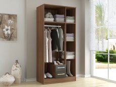 Birlea Birlea Lynx Black High Gloss and Walnut 3 Door 2 Drawer Mirrored Triple Wardrobe (Flat Packed)