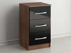 Birlea Birlea Lynx Black High Gloss and Walnut 3 Drawer Bedside Cabinet (Flat Packed)