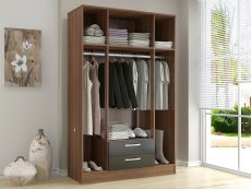 Birlea Birlea Lynx Black High Gloss and Walnut 4 Door 2 Drawer Mirrored Large Wardrobe (Flat Packed)