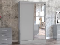 Birlea Birlea Lynx Grey High Gloss Sliding Door Mirrored Large Double Wardrobe (Flat Packed)