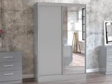 Birlea Birlea Lynx Grey High Gloss Sliding Door Mirrored Large Double Wardrobe