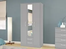 Birlea Birlea Lynx Grey High Gloss 3 Door 2 Drawer Mirrored Triple Wardrobe