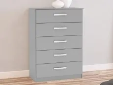 Birlea Furniture & Beds Birlea Lynx Grey High Gloss 5 Drawer Chest of Drawers