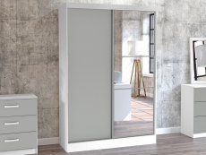 Birlea Birlea Lynx Grey High Gloss and White Sliding Door Mirrored Large Double Wardrobe (Flat Packed)
