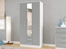 Birlea Birlea Lynx Grey High Gloss and White 3 Door 2 Drawer Mirrored Triple Wardrobe (Flat Packed)