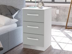 Birlea Lynx Grey High Gloss and White 3 Drawer Bedside Cabinet (Flat Packed)