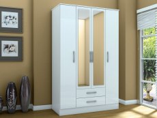 Birlea Lynx White 4 Door 2 Drawer Mirrored Large Wardrobe (Flat Packed)