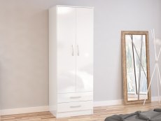Birlea Lynx White High Gloss 2 Door 2 Drawer Double Wardrobe (Flat Packed)