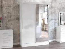 Birlea Furniture & Beds Birlea Lynx White High Gloss Sliding Door Mirrored Large Double Wardrobe