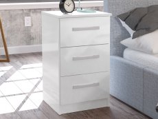 Birlea Birlea Lynx White High Gloss 3 Drawer Bedside Cabinet (Flat Packed)
