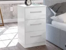 Birlea Furniture & Beds Birlea Lynx White High Gloss 3 Drawer Bedside Table