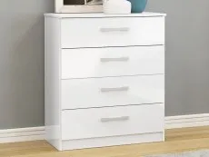 Birlea Furniture & Beds Birlea Lynx White High Gloss 4 Drawer Chest of Drawers