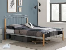 Birlea Tetras Silver and Beech Metal Bed Frame