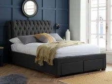 Birlea Furniture & Beds Birlea Valentino 4ft6 Double Charcoal Fabric 2 Drawer Bed Frame