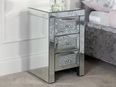 Birlea Furniture & Beds Birlea Vienna 3 Drawer Crushed Diamond Mirrored Bedside Table (Assembled)