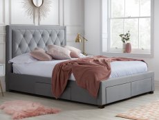 Birlea Woodbury 4ft6 Double Grey Upholstered Fabric 4 Drawer Bed Frame