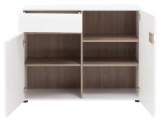 Furniture To Go Furniture To Go Chelsea White High Gloss and Truffle Oak 1 Drawer 2 Door Wide Sideboard (Flat Packed
