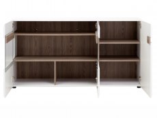 Furniture To Go Furniture To Go Chelsea White High Gloss and Truffle Oak 3 Door Glazed Sideboard (Flat Packed)