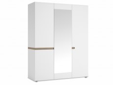 Furniture To Go Chelsea White High Gloss and Truffle Oak 3 Door Mirrored Triple Wardrobe (Flat Packed)