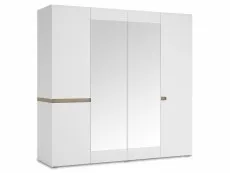 Furniture To Go Furniture To Go Chelsea White High Gloss and Oak 4 Door Mirrored Large Wardrobe