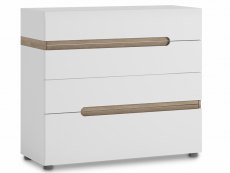 Furniture To Go Chelsea White High Gloss and Truffle Oak 4 Drawer Chest of Drawers (Flat Packed)