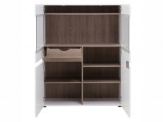 Furniture To Go Furniture To Go Chelsea White High Gloss and Truffle Oak Low 109cm Wide Display Cabinet (Flat Packed