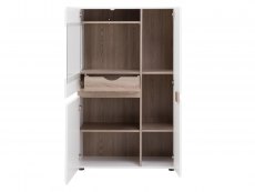 Furniture To Go Chelsea White High Gloss and Truffle Oak Low 85cm Wide Display Cabinet (Flat Packed)