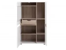 Furniture To Go Chelsea White High Gloss and Truffle Oak Low 85cm Wide Display Cabinet